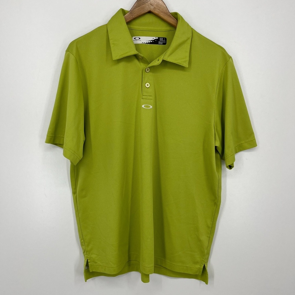 Oakley Polo Shirt Men's Size L Green‎ Logo Moisture Wicking Short Sleeve